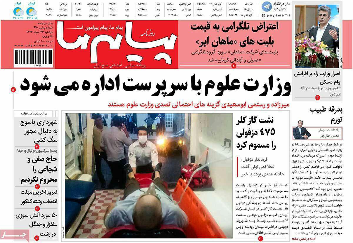 صفحه نخست روزنامه های استان کرمان یکشنبه 22مرداد ماه