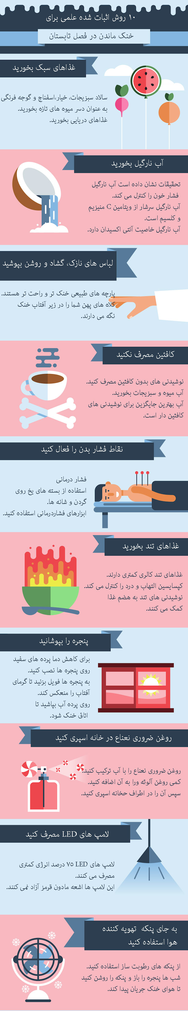 چگونه در تابستان خنک بمانیم/ اینفوگرافیک