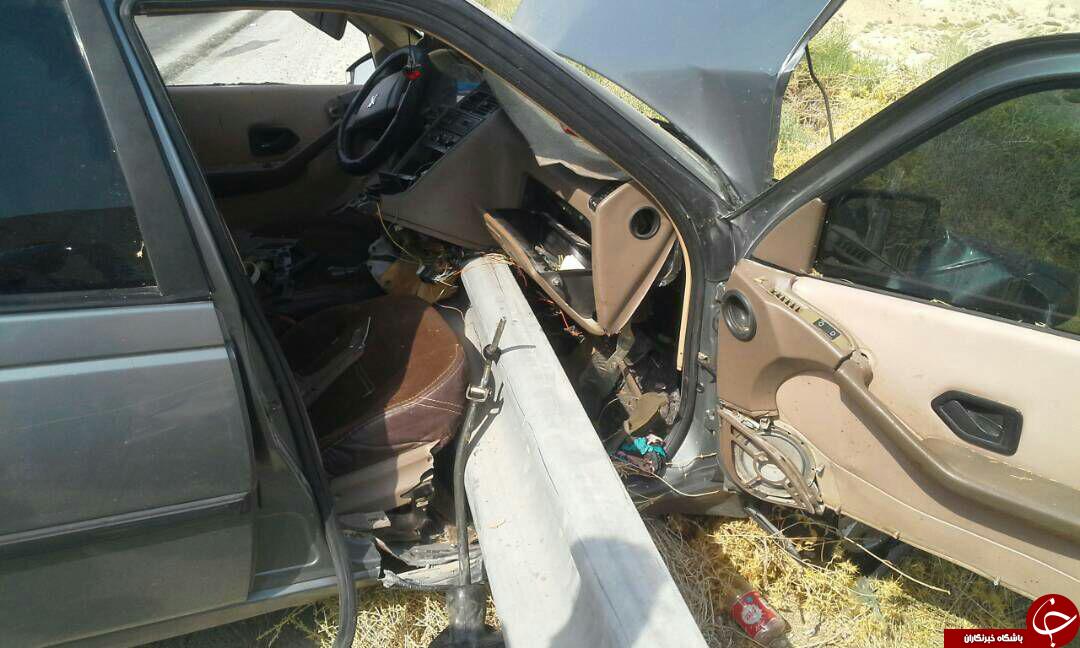 برخورد شدید پژو 405 با گاردریل جاده + تصاویر