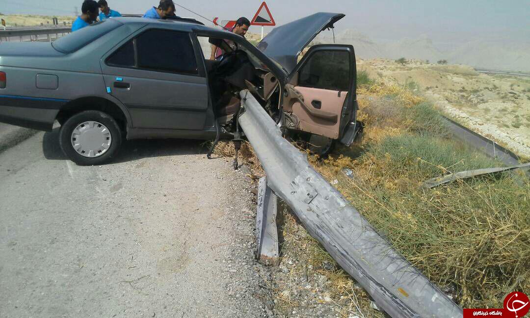 برخورد شدید پژو 405 با گاردریل جاده + تصاویر