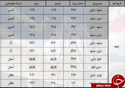 پرواز&zwnj;های جمعه ۲۷ مرداد از فرودگاه&zwnj;های مازندران