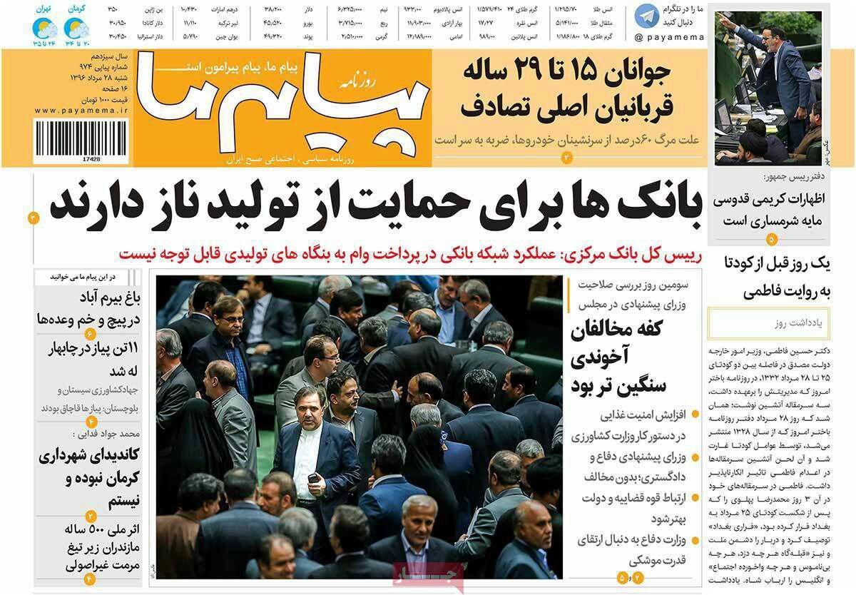 صفحه نخست روزنامه های استان کرمان شنبه 28مرداد