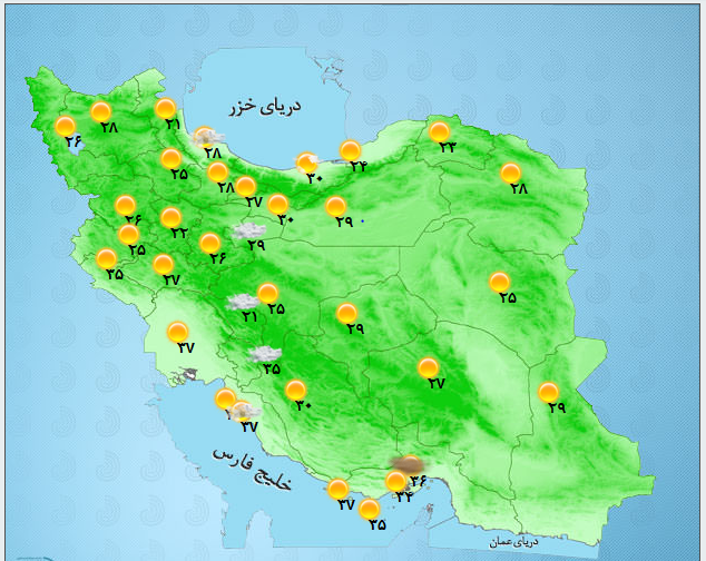 آب و هوای 30 مرداد ماه/ رگبار و رعدوبرق در مناطق شمالی کشور