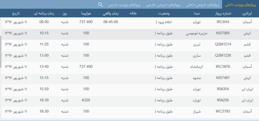 پرواز&zwnj;های شنبه 11 شهریور از فرودگاه&zwnj; بندرعباس
