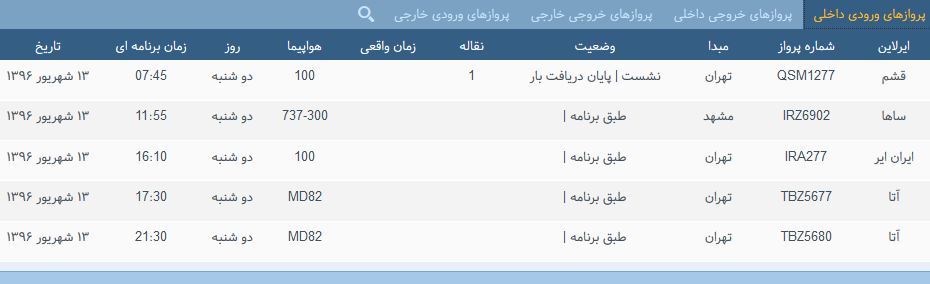 پرواز&zwnj;های دوشنبه فرودگاه بین المللی شهید باکری ارومیه