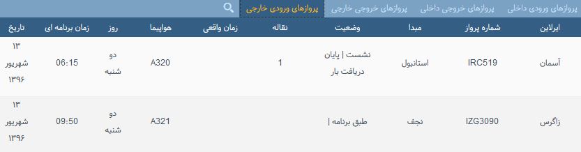پرواز&zwnj;های دوشنبه فرودگاه بین المللی شهید باکری ارومیه