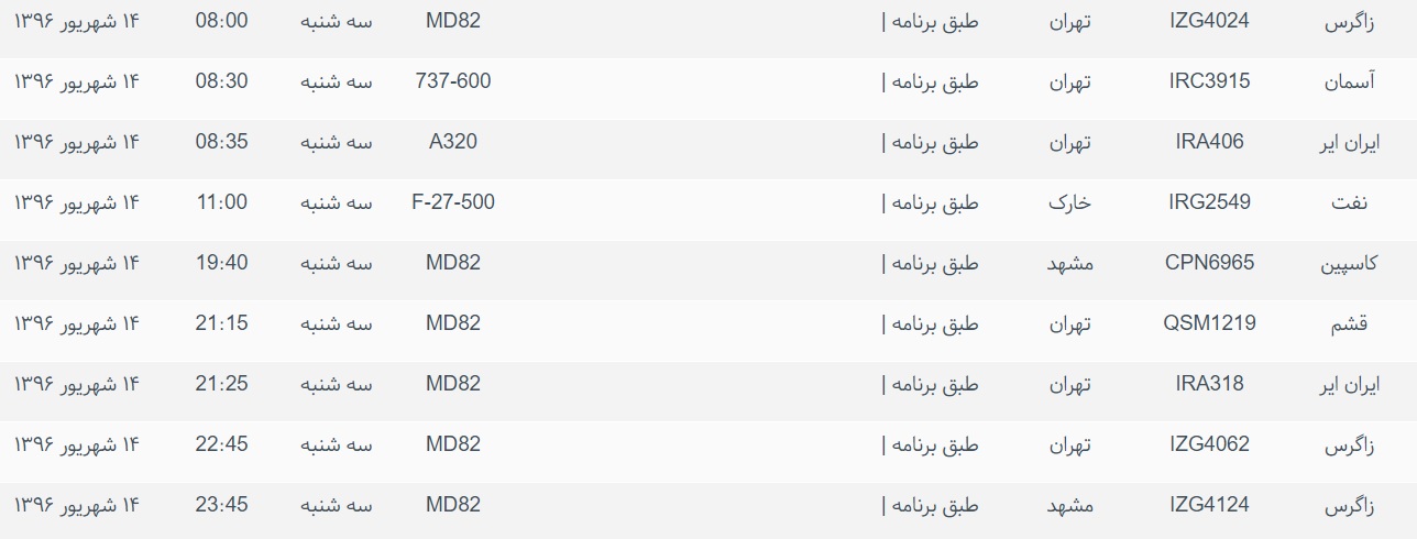 پرواز&zwnj;های ورودی و خروجی از فرودگاه بین المللی بوشهر