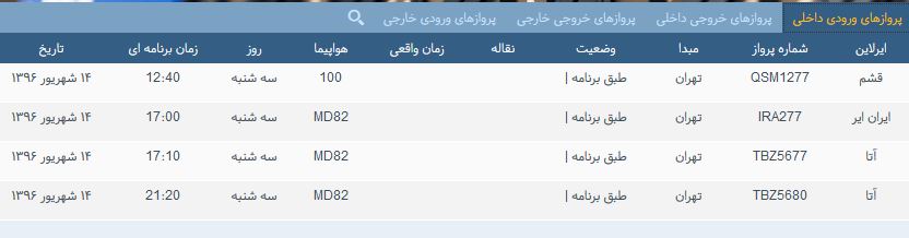 پرواز&zwnj;های سه شنبه فرودگاه بین المللی شهید باکری ارومیه