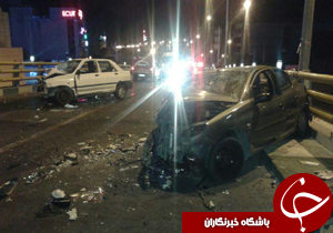 برخورد پراید با پژو ۲۰۶ در پل ستارخان