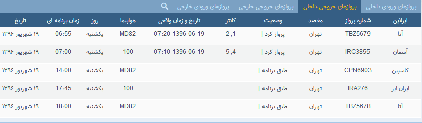 پرواز&zwnj;های یک شنبه فرودگاه بین المللی شهید باکری ارومیه