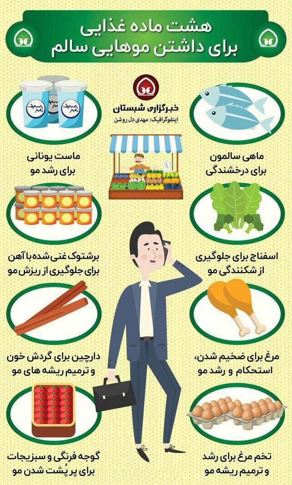 8 ماده غذایی برای داشتن موهایی سالم + اینفوگرافی
