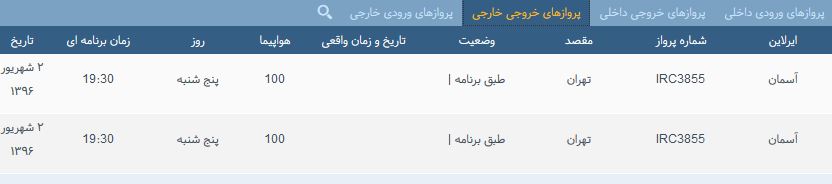 پرواز&zwnj;های پنج شنبه فرودگاه بین المللی شهید باکری ارومیه