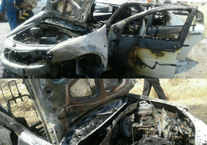 یک مصدوم در واژگونی و آتش سوزی خودرو