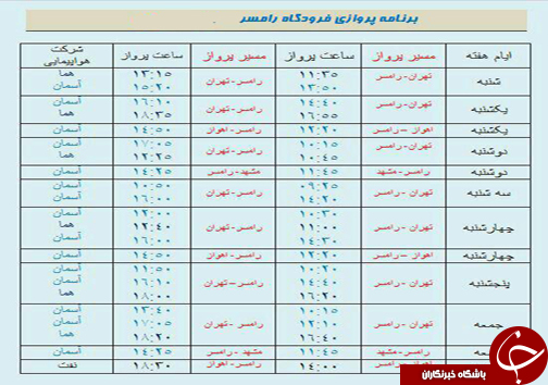 پرواز&zwnj;های سه شنبه ۲۱ شهریور از فرودگاه&zwnj;های مازندران