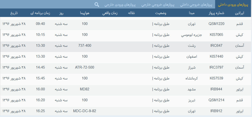 پرواز&zwnj;های 28 شهریور از فرودگاه&zwnj; بندرعباس