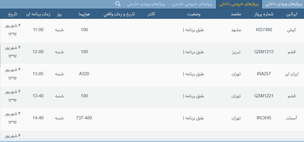 پرواز&zwnj;های شنبه 4شهریور از فرودگاه&zwnj; بندرعباس