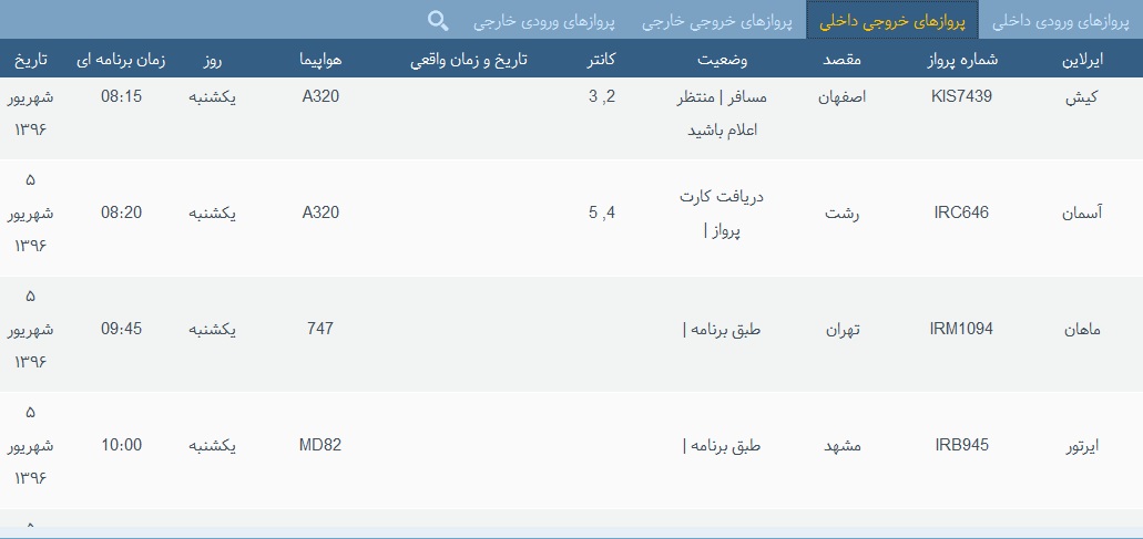 پرواز&zwnj;های یکشنبه 5 شهریور از فرودگاه&zwnj; بندرعباس