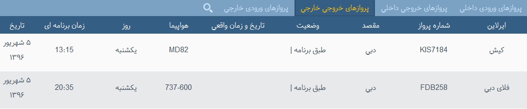 پرواز&zwnj;های یکشنبه 5 شهریور از فرودگاه&zwnj; بندرعباس