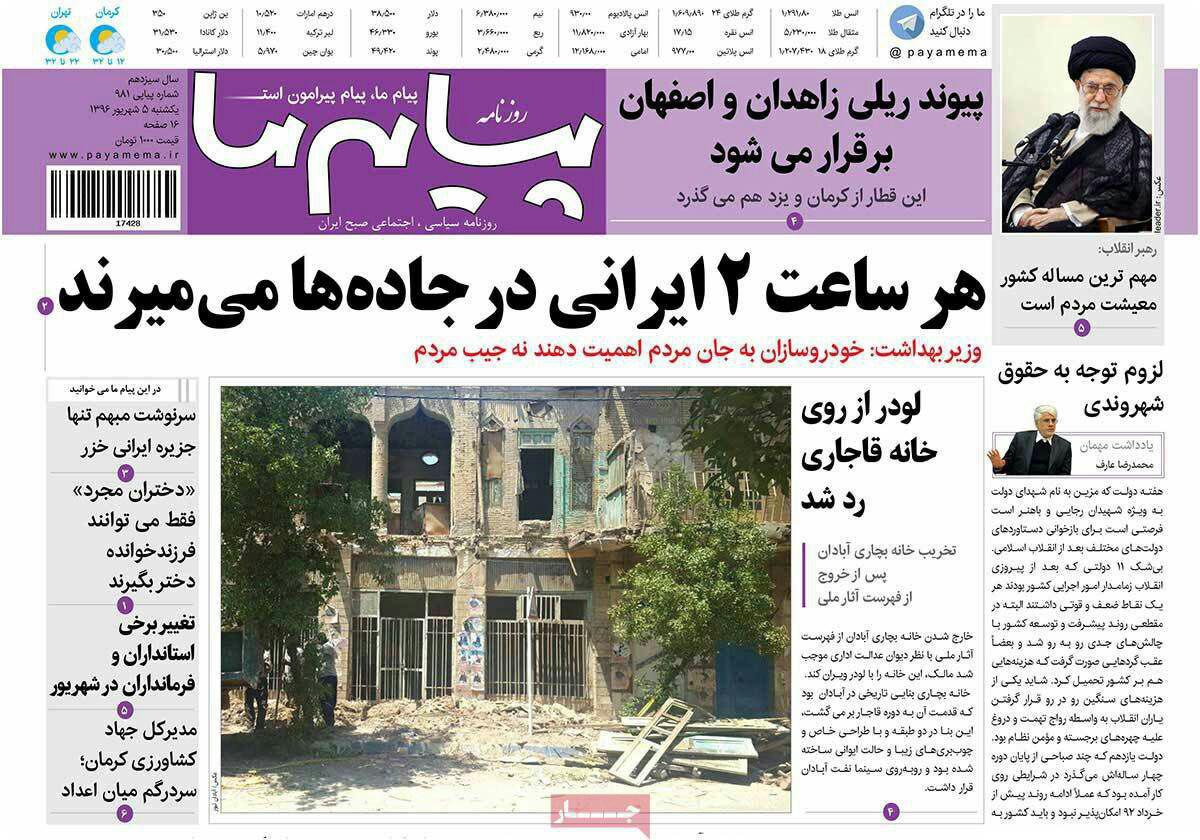 صفحه نخست روزنامه های استان کرمان یکشنبه 5شهریور