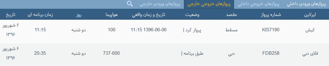 پرواز&zwnj;های دوشنبه 6 شهریور از فرودگاه&zwnj; بندرعباس