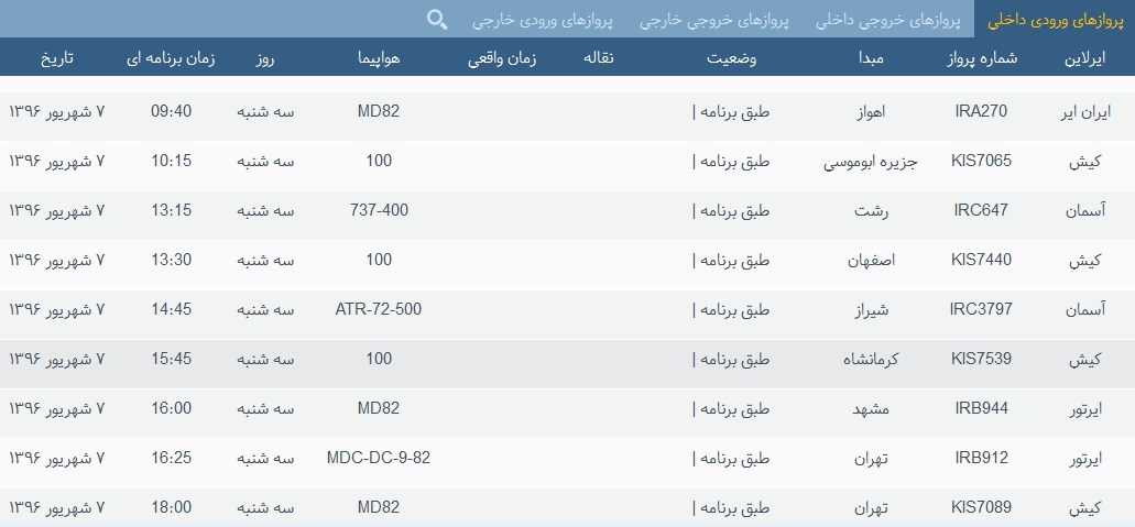 پرواز&zwnj;های سه شنبه 7 شهریور از فرودگاه&zwnj; بندرعباس