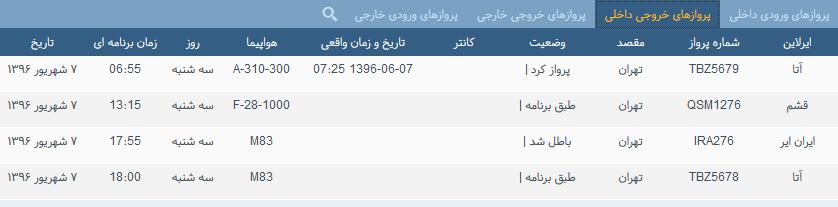 پرواز&zwnj;های سه شنبه فرودگاه بین المللی شهید باکری ارومیه