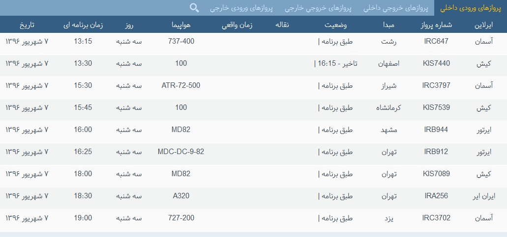 پرواز&zwnj;های سه شنبه 7 شهریور از فرودگاه&zwnj; بندرعباس