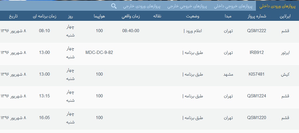 پرواز&zwnj;های چهار شنبه 8 شهریور از فرودگاه&zwnj; بندرعباس
