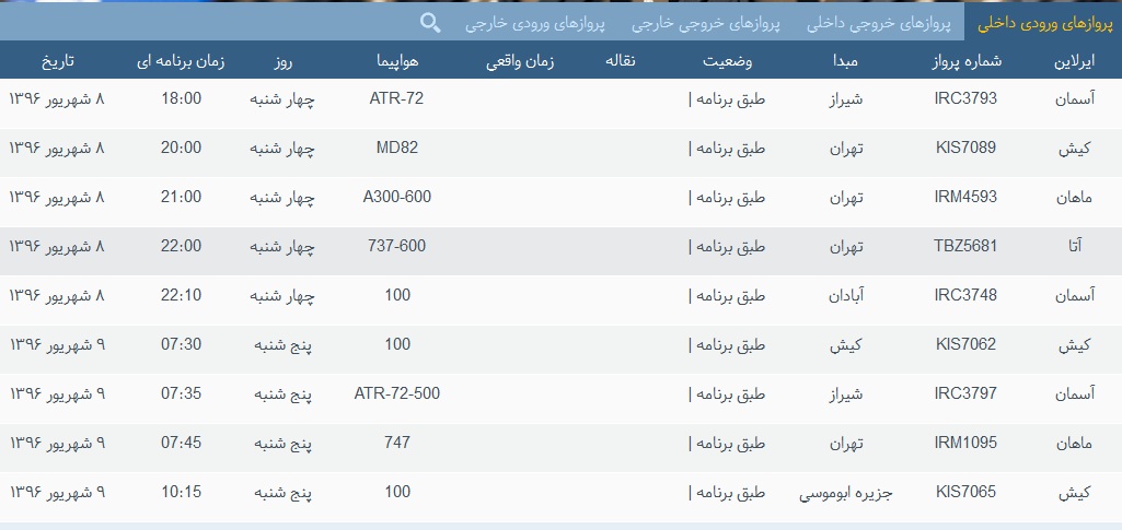 پرواز&zwnj;های چهار شنبه 8 شهریور از فرودگاه&zwnj; بندرعباس