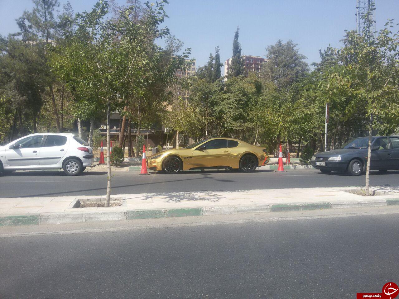 تصاویری از خودرو بوگاتی طلایی در شهرک غرب