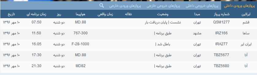 پرواز&zwnj;های دوشنبه ۱۰ مهر از فرودگاه بین المللی ارومیه
