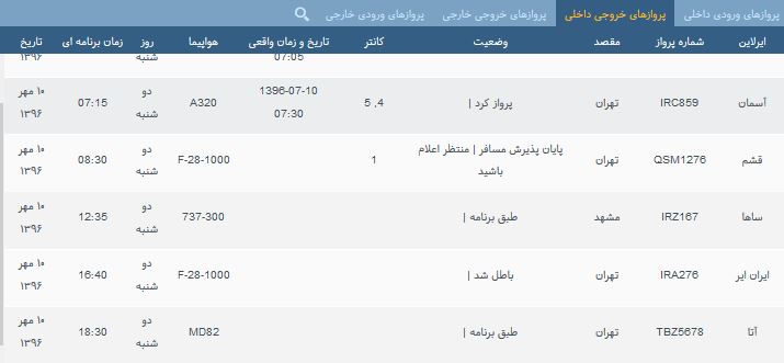 پرواز&zwnj;های دوشنبه ۱۰ مهر از فرودگاه بین المللی ارومیه