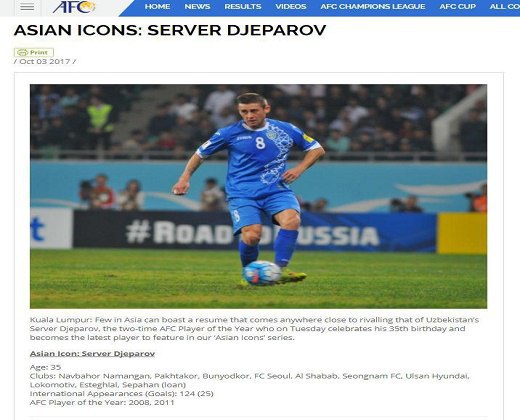 تمجید AFC از جپاروف به مناسب تولد ۳۵ سالگی&zwnj;