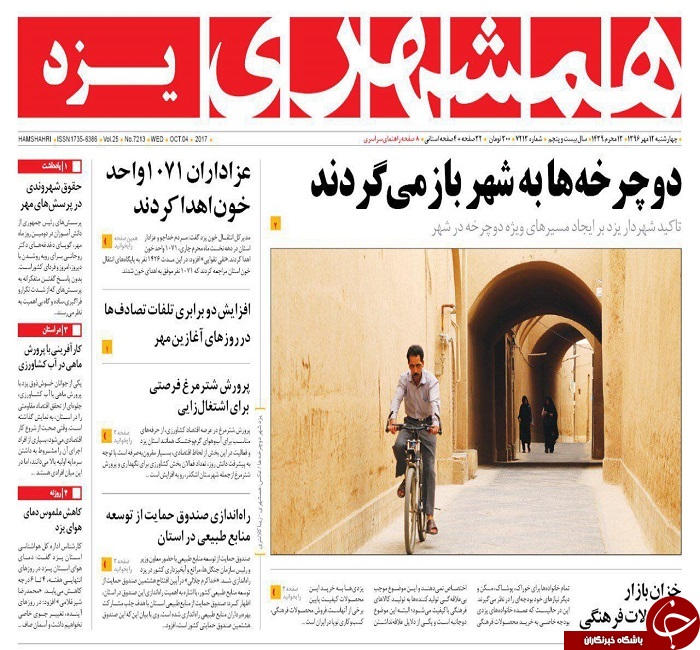 صفحه نخست روزنامه های استان یزد