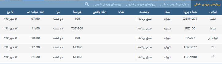 پرواز&zwnj;های دوشنبه ۱۷ مهر ماه از فرودگاه بین المللی ارومیه
