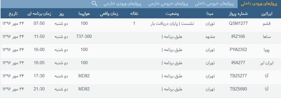 پرواز&zwnj;های دوشنبه ۲۴ مهر ماه از فرودگاه بین المللی ارومیه