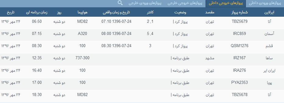 پرواز&zwnj;های دوشنبه ۲۴ مهر ماه از فرودگاه بین المللی ارومیه