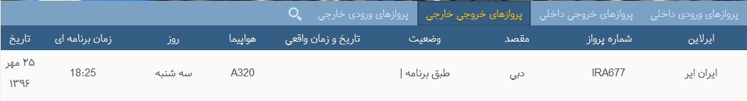 پرواز&zwnj;های فرودگاه&zwnj; بندرعباس  25  مهر 96