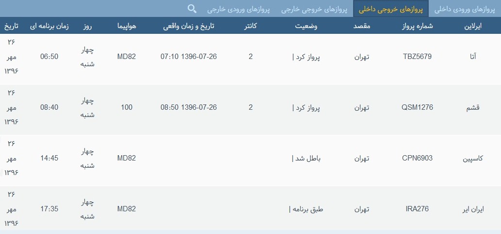 پرواز&zwnj;های چهار شنبه ۲۶ مهر ماه از فرودگاه بین المللی ارومیه
