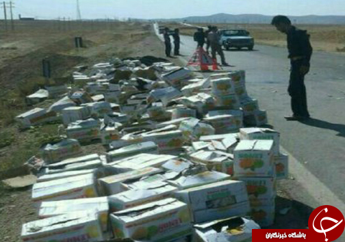 واژگونی خودرو کامیونت حامل مرکبات حادثه آفرید + تصاویر
