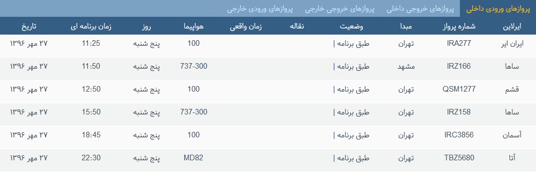 پرواز&zwnj;های پنج شنبه ۲۷ مهر ماه از فرودگاه بین المللی ارومیه