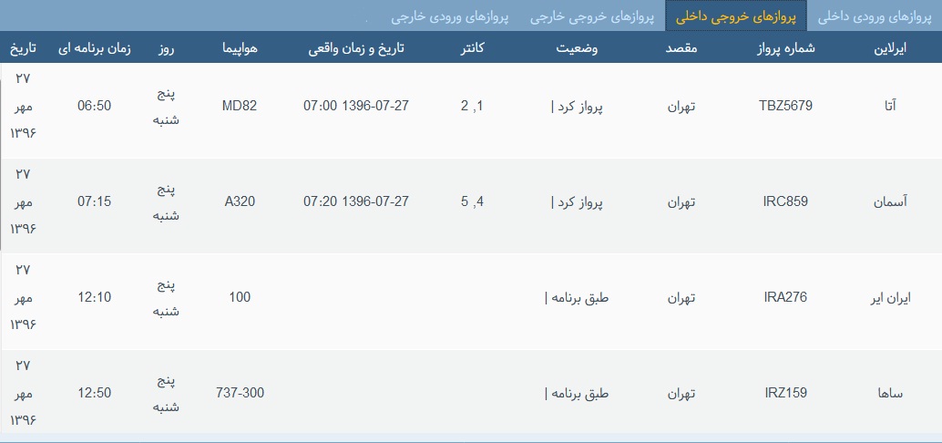 پرواز&zwnj;های پنج شنبه ۲۷ مهر ماه از فرودگاه بین المللی ارومیه
