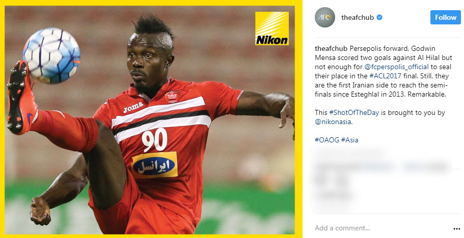 تمجید صفحه اینستاگرام AFC از مهاجم پرسپولیس+عکس
