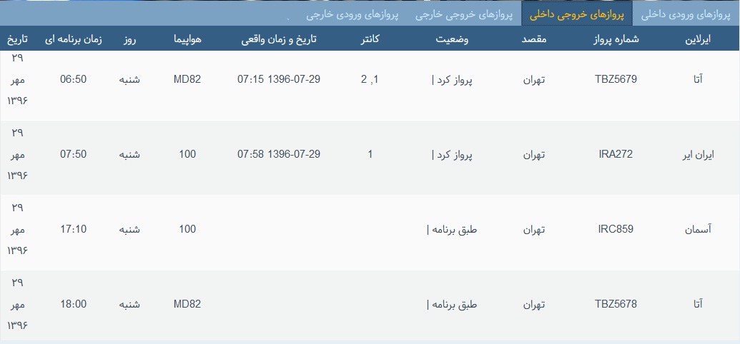 پرواز&zwnj;های شنبه ۲۹ مهر ماه از فرودگاه بین المللی ارومیه