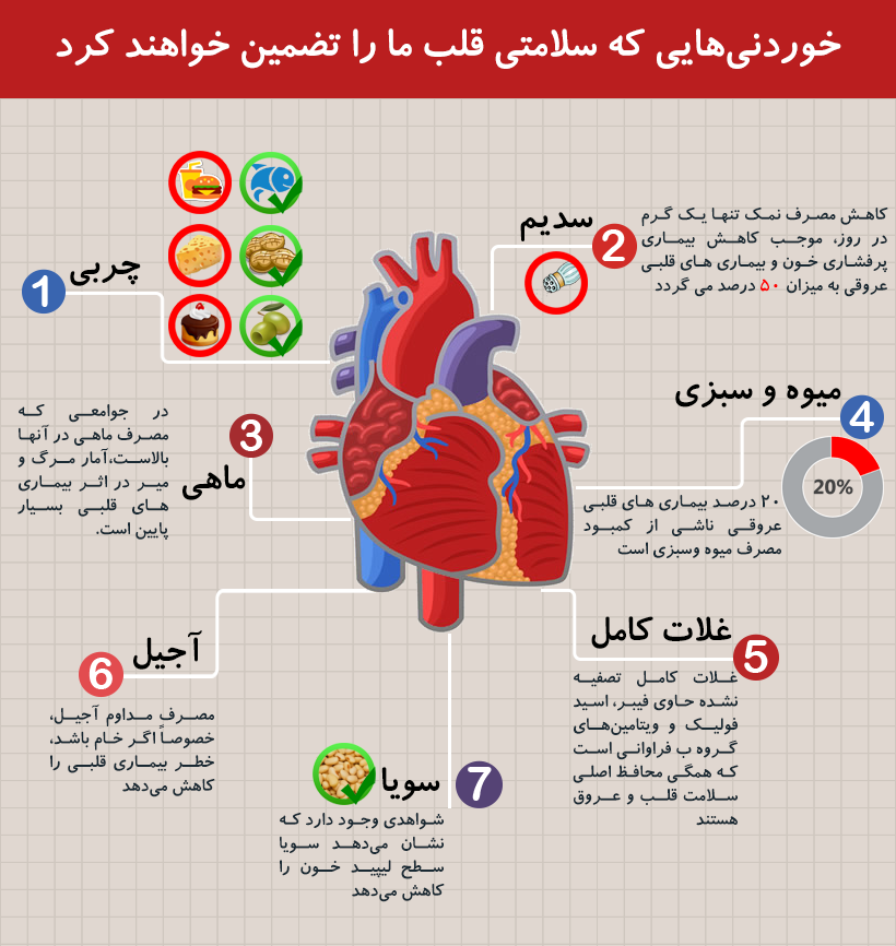 خوراکی هایی که سلامتی قلب ما را تضمین می کنند+ اینفوگرافیک
