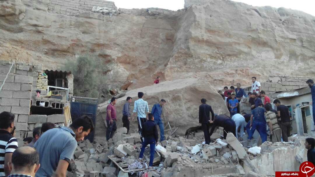 سقوط سنگ روی خانه&zwnj;های مسکونی در منطقه منبع آب اهواز + تصاویر