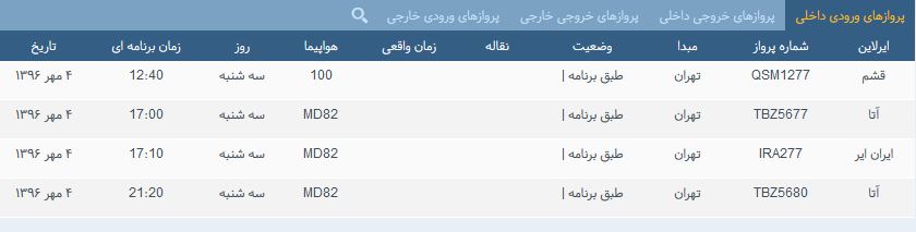 پرواز&zwnj;های سه شنبه ۴ مهر از فرودگاه بین المللی ارومیه