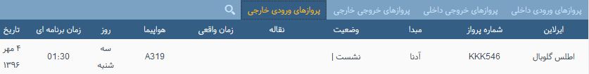 پرواز&zwnj;های سه شنبه ۴ مهر از فرودگاه بین المللی ارومیه