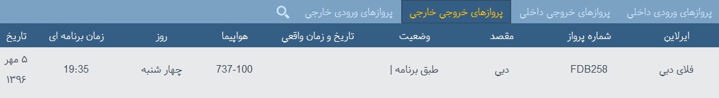 پرواز&zwnj;های فرودگاه&zwnj; بندرعباس 5 مهر 96