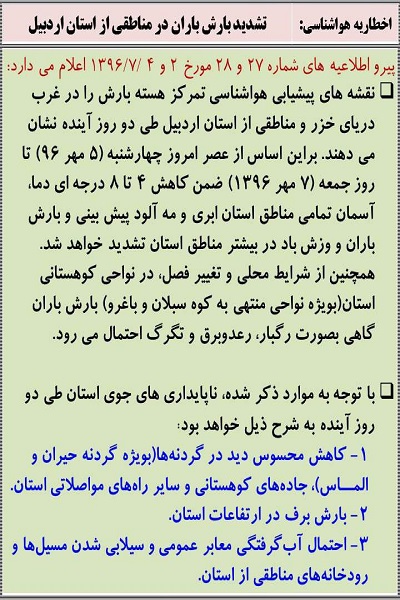 وضعیت آب و هوای اردبیل چهارشنبه 5 مهر ماه